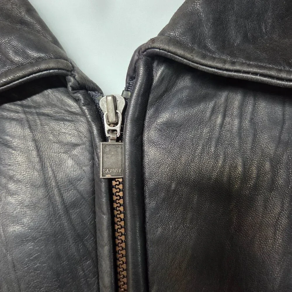 Saxony Vintage Leather Bomber Jacket | Men’s Size 40 | Black Full‎ Zip